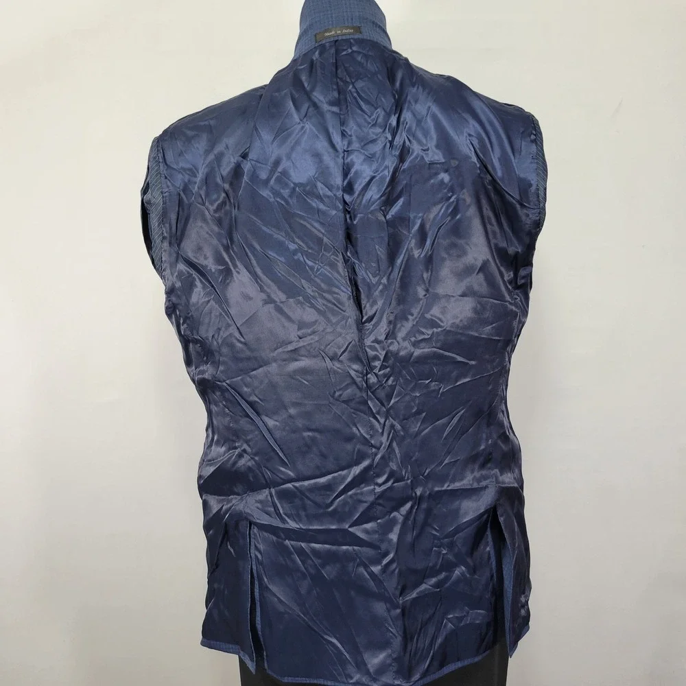 Calvin Klein Men's Sport Coat‎ Blazer Two Button Navy Blue Checked Wool Size 44R